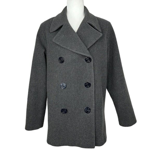 J Percy Women’s Dark Gray Merino Wool Vintage 90s Double Breasted Pea Coat 6/C42 - Picture 1 of 16